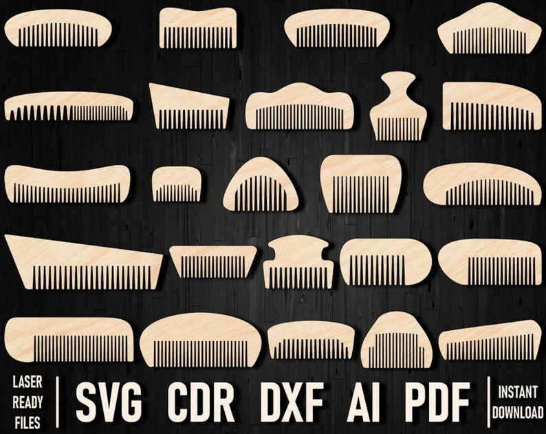 Hair Comb Svg Laser Cut Files, Beard Comb Dxf Wood or Plywood Set ...