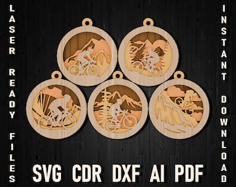 Mountain biking сhristmas svg multi layered ornament for glowforge, Mountain Bike Christmas tree Diy toy, Bicycle Sport cricut multilayer