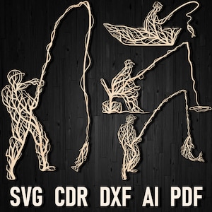 Archivos vectoriales de panel de pared estilo pescador y árbol de pescado, archivos Dxf para archivos cdr digitales cnc cortados con láser, Fishing Cricut y Glowforge pdf