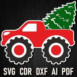 Merry Christmas monster truck svg, Christmas Tree Truck Svg, Monster Truck Svg, Holiday Clipart, Silhouette Cricut, Boy Shirt Design