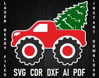 God jul monstertruck svg, julgranslastbil svg, monstertruck svg, semester clipart, silhuett Cricut, pojkeskjorta design