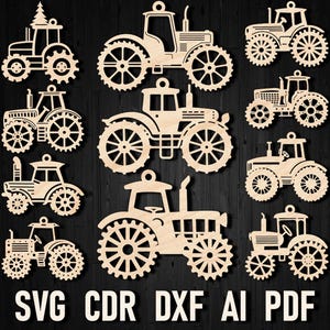 Fichier laser svg tracteur Farmer ornement numérique Bundle Xtool Cut CNC découpe routeur fichiers Cricut Silhouette ferme signe sticker vecteur