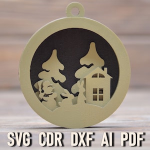 Multilayer Christmas ornament Digital Svg file, Glowforge stencil cut file. Christmas Snowman laser cut ornaments dxf Christmas Tree Toy Cdr