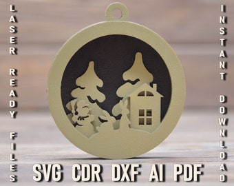 Multilayer Christmas ornament Digital Svg file, Glowforge stencil cut file. Christmas Snowman laser cut ornaments dxf Christmas Tree Toy Cdr