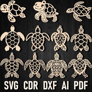 Schildkröte Laser Cut Bundle Dateien Weihnachtsschmuck für Sperrholz & Papier, Meeresschildkröten Glowforge Cricut Silhouette Home Muster Dxf Dekor