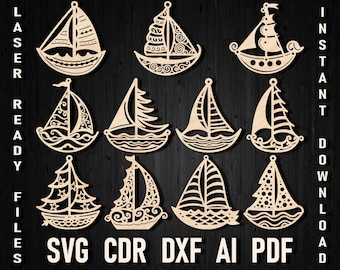 Sailboat Christmas Ornament Svg Laser Cut Bindle Files, Sailing ship for Wood Acrylic, Nautical Christmas Yacht Ornaments, Gift for Sailor