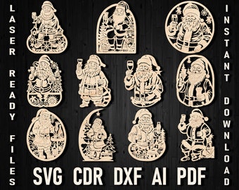 Christmas Santa Claus with Beer Laser Svg Ornament , Christmas Santa Claus Beer Glowforge Plywood Cut, December Beer Silhouette Xtool Dxf