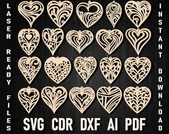 Heart Earring Svg for Glowforge and Laser Cut, Cricut Jewelry Pendants Designs Digital Download Leather Earring Bundle | svg dxf pdf ai