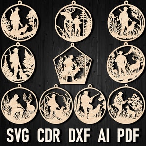 Jagd geschnitten Ornament, Hirsch Jäger Szene DXF Dateien für Glowforge Entenjagd Vatertag Cricut Dekor Holz Plan Vorlage