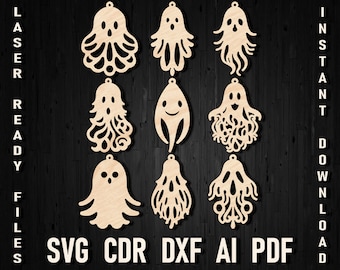 Cute Ghost Spooky Halloween Earrings Laser Glowforge SVG File, Ghost Laser Earring Bundle Files, Halloween Glowforge Ready Earrings DIY