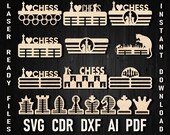 Chess medal holder cdr file for cnc laser machine, Svg Laser Cut Medal Display, Chess player gift idea Laser glowforge files download vector
