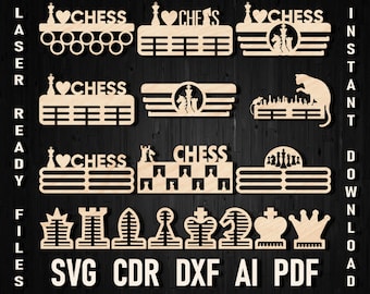 Chess medal holder cdr file for cnc laser machine, Svg Laser Cut Medal Display, Chess player gift idea Laser glowforge files download vector