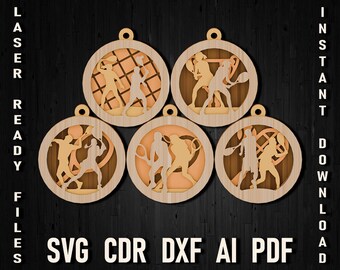 Tennis Laser Cut christmas svg ornament for cricut, Cut files for glowforge and silhouette, Christmas Tree Sports Decoration Svg cdr Ai Dxf