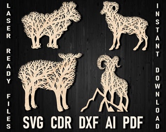 Sheep Tree Svg Panel style laser cut decor ornament, Art piece for glowforge and laser cutting silhouette and CNC ram cutting machine dxf