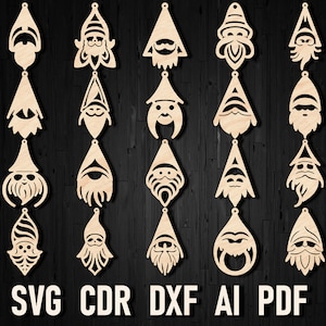 Gnome Lovers Rejoice: Laser Cut Svg Earrings For Laser Cutting CNC Machine Dxf Plywood Wood Faux Leather Lightburn Digital Scalable File