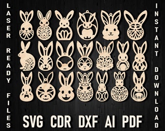 Bunny Laser Cut Earrings SVG Bundle, Rabbit Easter Earrings Svg Bundle Template, Easter SVG, Cricut Faux Leather Earrings SVG, Glowforge Svg