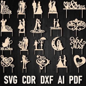 Mr and Mrs cake topper svg file for cricut and silhouette, Wedding Cake Topper svg, Bride And Groom Cake Topper, Couple topper for cake dxf