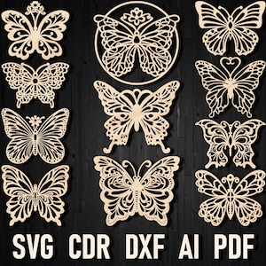 Schmetterling Svg Laser geschnitten Ornamente Datei Bundle - Dxf Glowforge Schmetterling vektor Muster für Cricut Xtool für Holzschnitt Papierschnitt Silhouette
