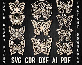 Butterfly Svg Laser cut ornaments file bundle - Dxf Glowforge Butterfly vector patterns for Cricut Xtool for wood cut papercut Silhouette