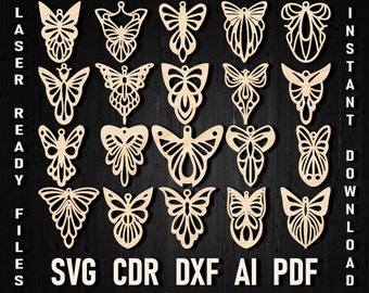 Motte Ohrringe Laser Cut SVG Insekt Ohrring Glowforge cut Files Luna Motte Flügel digitale Kunst Ohrring Vorlage Bundle, Death Moth Goth Ohrringe