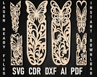 バタフライ ブックマーク レーザー カット、バタフライ レーザー カット ファイル、ブックマーク SVG Cricut、カッティング マシン ファイル、Glowforge SVG、デジタル ダウンロード DXF Pdf