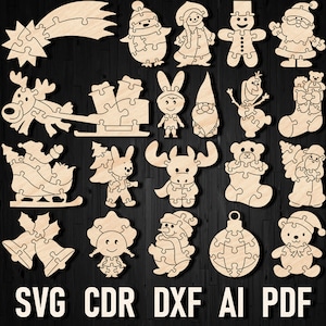 Svg Christmas Toy Puzzles Laser cut files for children, Jigsaw glowforge Sillhouette cricut file svg wooden christmas toy digital download