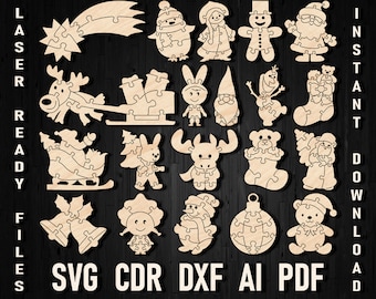 Svg Christmas Toy Puzzles Laser cut files for children, Jigsaw glowforge Sillhouette cricut file svg wooden christmas toy digital download
