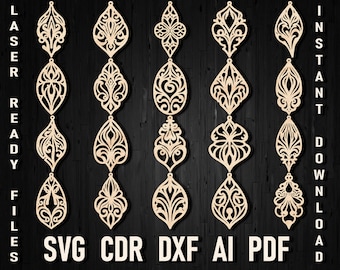 20 stijlen Art Nouveau geometrische oorbel Svg bundel Glowforge Cricut sieraden hangers lasergesneden digitale download, Xtool Svg, Dxf, Ai, Pdf