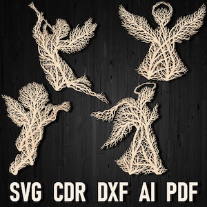 Christmas Wall Angel Tree Style Ornaments SVG For Laser Cutting, Christmas Angel Wall Art Decor, Christmas Wood Glowforge svg dxf cut file