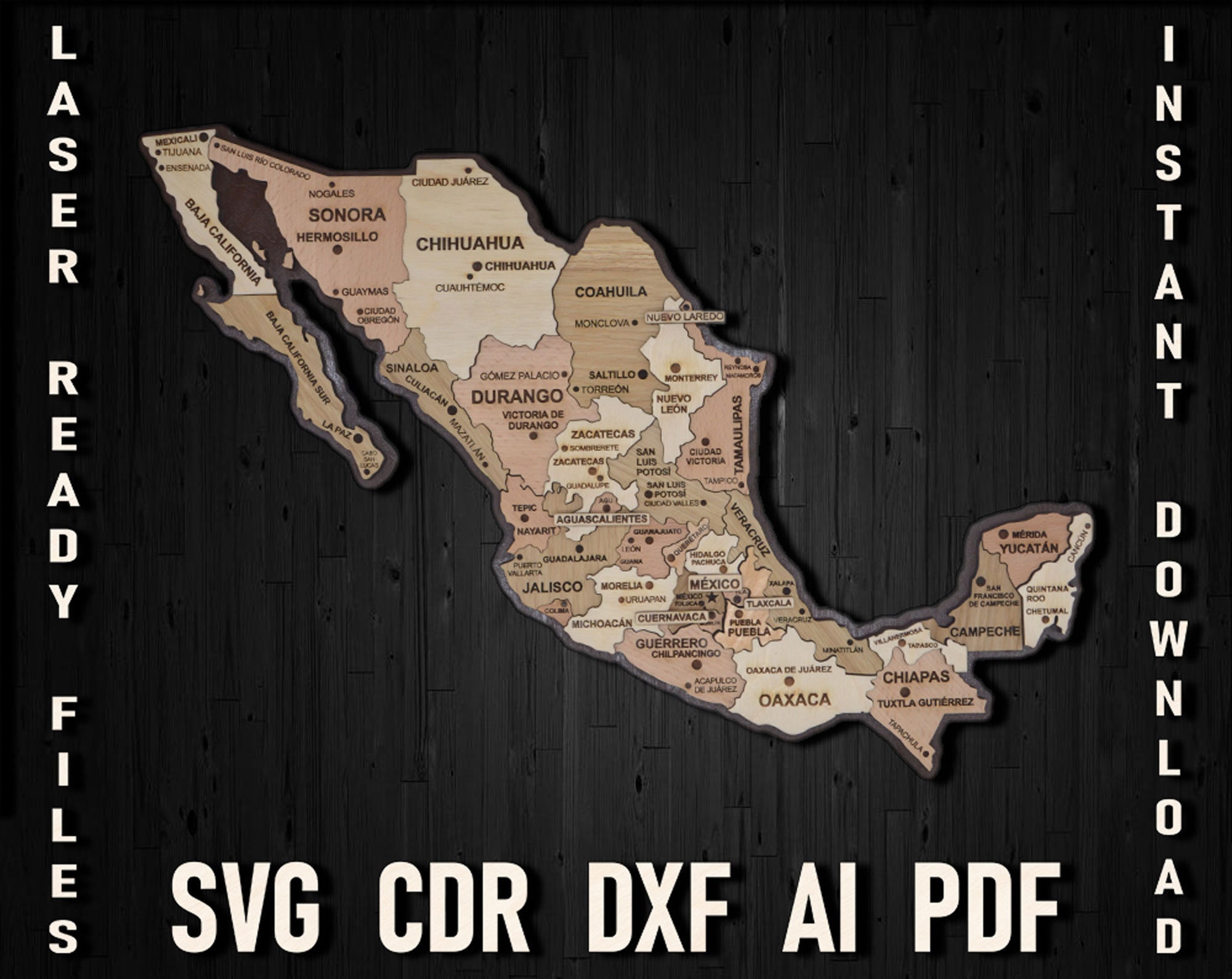 MEXICO 925 3コセット Svg Mexico Map File for Laser Cut and Glowforge, Mexico Pdf for