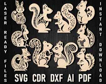 Squirrel christmas svg laser cut ornament, Squirrels glowforge christmas dxf, Laser cut files, Christmas cut files for Silhouette Cricut