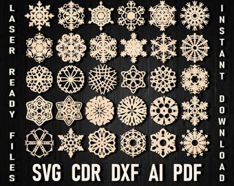 Glowforge Christmas Snowflakes Ornament svg vector files for cricut laser and silhouette, CNC Bundle Vector cdr dxf laser cut digital files