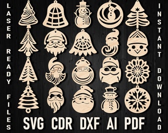 Christmas Laser Cut Earrings SVG Bundle, Xmas Cut File, Faux Leather Earrings, File For Cricut, Glowforge Svg, Christmas CNC dxf Ornaments