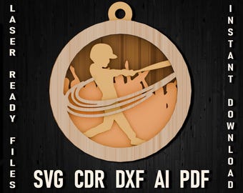 Baseball player svg multilayer christmas ornament, Laser cutting file for Glowforge, Vector cut dxf files for plywood, chritmas sign decor