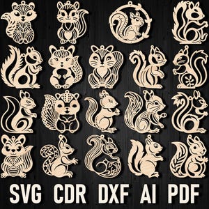 Bundle d'ornements de Noël écureuil glowforge, vecteur dxf wood Sciurus glowforge, fichiers découpés au laser, Xtool de Noël pour Silhouette Cricut pdf
