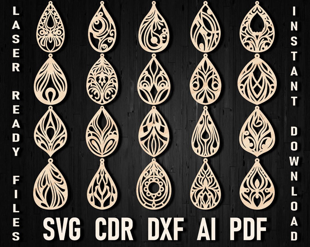 Svg Teardrop Earrings Template Digital File for CNC Laser Cutting ...