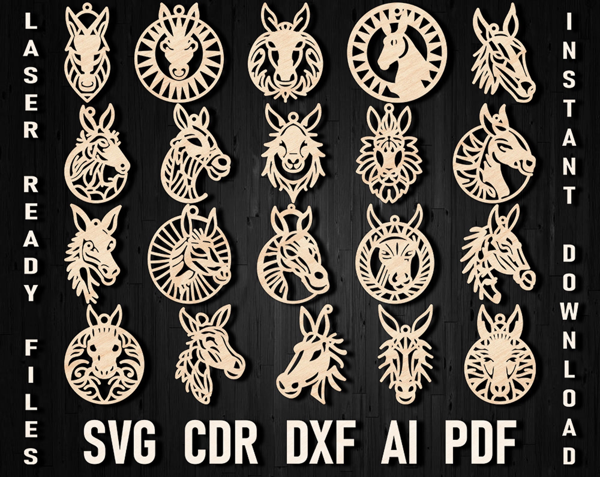Donkey Earring SVG File for Glowforge or Laser Cutter, Farm Animal Earrings, Farm Animal Jewelry, Farmhouse Digital Download File Pdf Dxf Ai