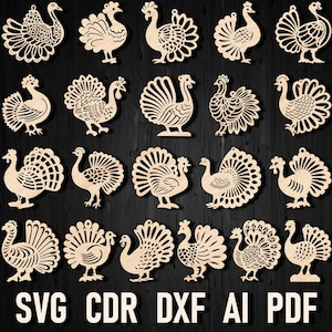 Happy Thanksgiving and Christmas Turkey Svg Laser Cut Ornament Bundle files wall art, Dxf vector file Fall Xtool Glowforge Cricut Files