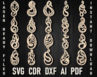 Trendy Snake Earring Svg, Laser Cut File for Wood, Acrylic & Paper Crafts, Snake Plywood Earring SVG, Leather Snake Earring Cut Files Pdf