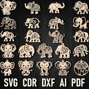 Olifant kerstornament Lasergesneden Svg-bestand Afrikaanse dieren multiplex knipsel Dxf Glowforge-bestand, Safari olifant hoofd gezicht digitale download