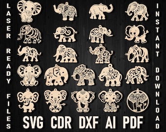 Elephant Christmas Ornament Laser Cut Svg File African Animal Plywood Cutout Dxf Glowforge File, Safari Elephant Head Face Digital Download