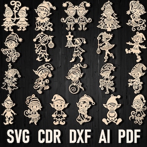 Elf Laser Cut Christmas Ornament Bundle Svg Files, Elf Glowforge Vector Design Dxf, Elf  Glowforge Cutting Files, Laser Cut Shape File Pdf