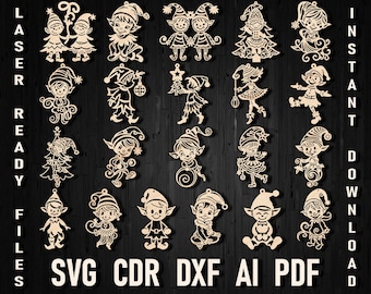 Elf Laser Cut Christmas Ornament Bundle Svg Files, Elf Glowforge Vector Design Dxf, Elf  Glowforge Cutting Files, Laser Cut Shape File Pdf