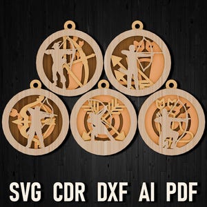 Bogenschießen mehrschichtige Weihnachtsverzierung für Glühschmiede, Bogenschütze schießen Laserschnitt mehrschichtige Datei für Cricut, Bogenschießen Sport Kunst Wohnkultur
