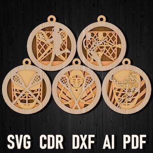 Lacrosse svg christmas multilayer ornament for laser cutting and glowforge, Lacrosse team cut file template for cricut and silhouette