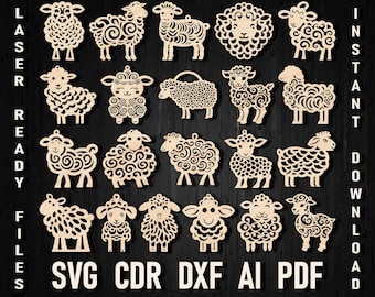 Sheep Laser Cut Christmas Vector Ornament Design for Cutting Machines, Sheep PDF Easter Glowforge Files, Farm Animal Svg, Lamb Cricut Xtool
