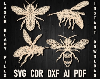 Svg Bee Tree Panel Wall Art Decor Cutting File Ornament For CNC Laser Machine And Glowforge, Dxf Honey Bee Wall Sign Laser Ready Cut Files