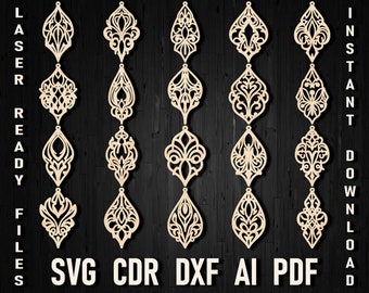 Svg Gothic inspired earrings bundle laser cut templates for Women Jewelry Wooden 20 style templates Pendants Digital Download SVG, DXF, AI