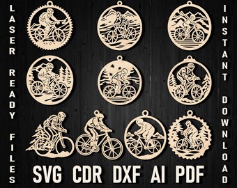 Mountain Bike Christmas Laser Cut Svg Ornament Bundle, MTB Vector Image Cut Files For Cricut Glowforge Mountain Biking Clipart Adventure SVG