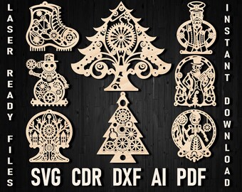 Steampunk Christmas Laser Cutting Svg Files For Lightburn Xtool and Glowforge CNC Machine, Steam Punk Christmas Tree Dxf Cameo Necklace